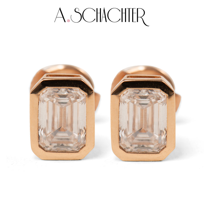 Emerald-Cut Diamond Stud Earrings （1 ct. Emerald cut)