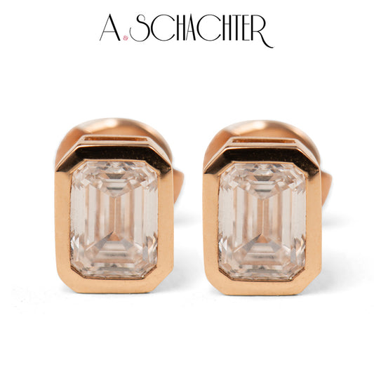 Emerald-Cut Diamond Stud Earrings （1 ct. Emerald cut)