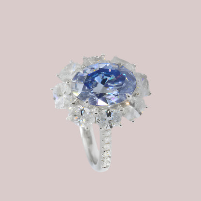 Celestial Blue Oval Diamond Cluster Ring（3.8 ct. Oval cut)